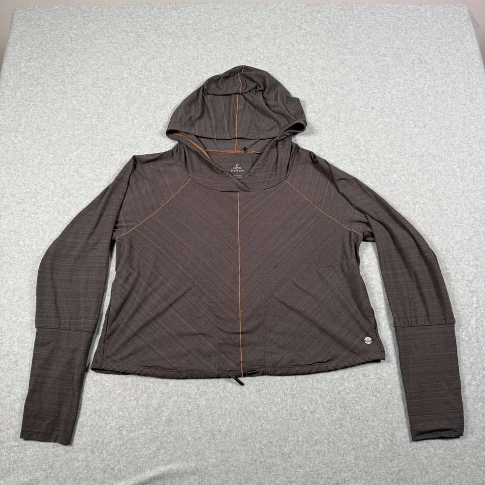 Prana Womens Large Charcoal Gray Pleated Back Light Hoodie Gorpcore Outdoor